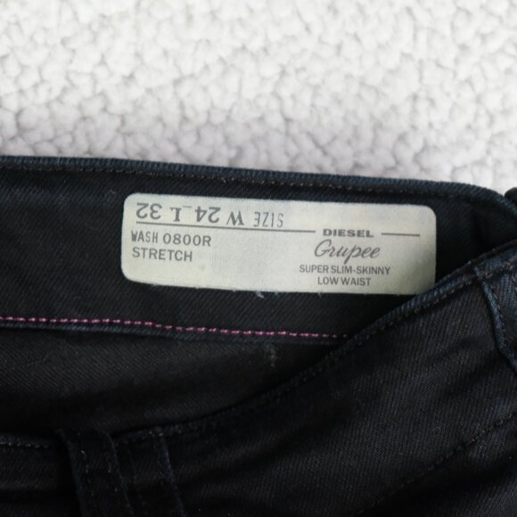 Diesel Jeans Womens 24 Black Grupee Super Slim Skinny Low Waist Stretch 33L - Picture 8 of 12